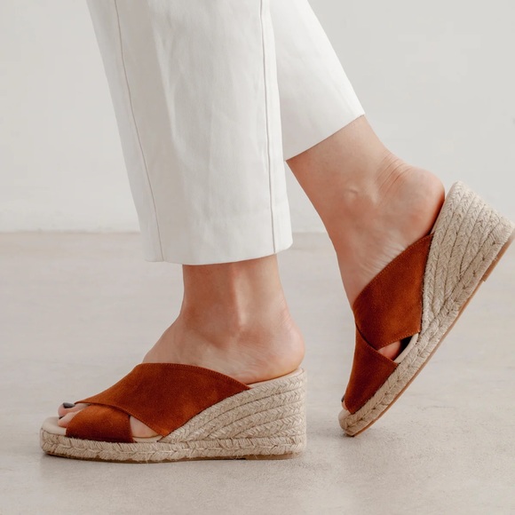 Vince Shoes - Vince Gaelan Suede Espadrille Wedge Slide Sandals
